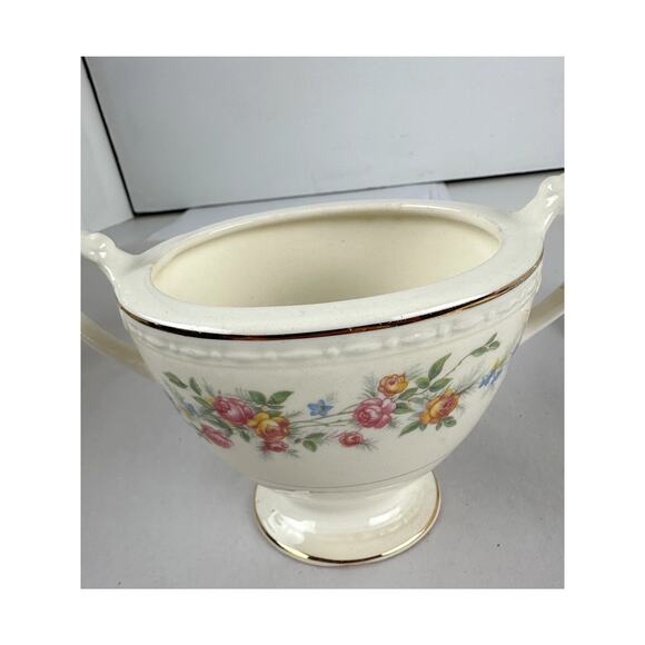 Cream & Sugar Eggshell Gold Trim Cabbage Roses Homer L. Laughlin Georgian USA - Picture 15 of 16